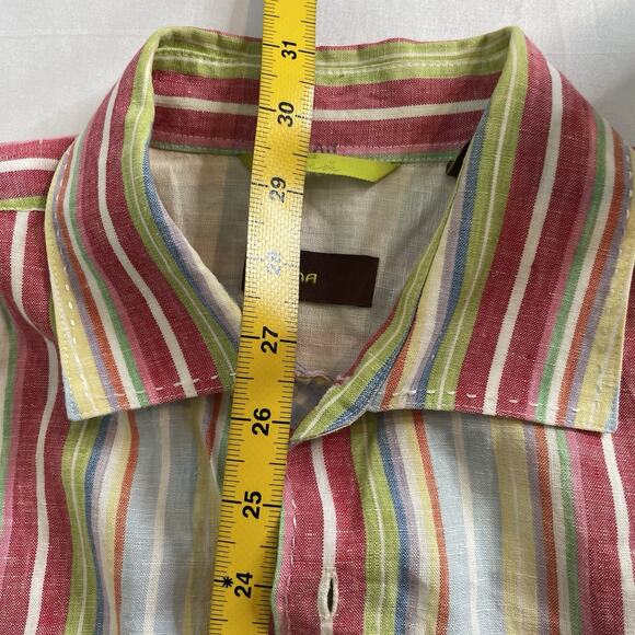 Havana Nine Men's Linen Striped Short Sleeve Button Up Shirt Size XL Preppy - Picture 15 of 15